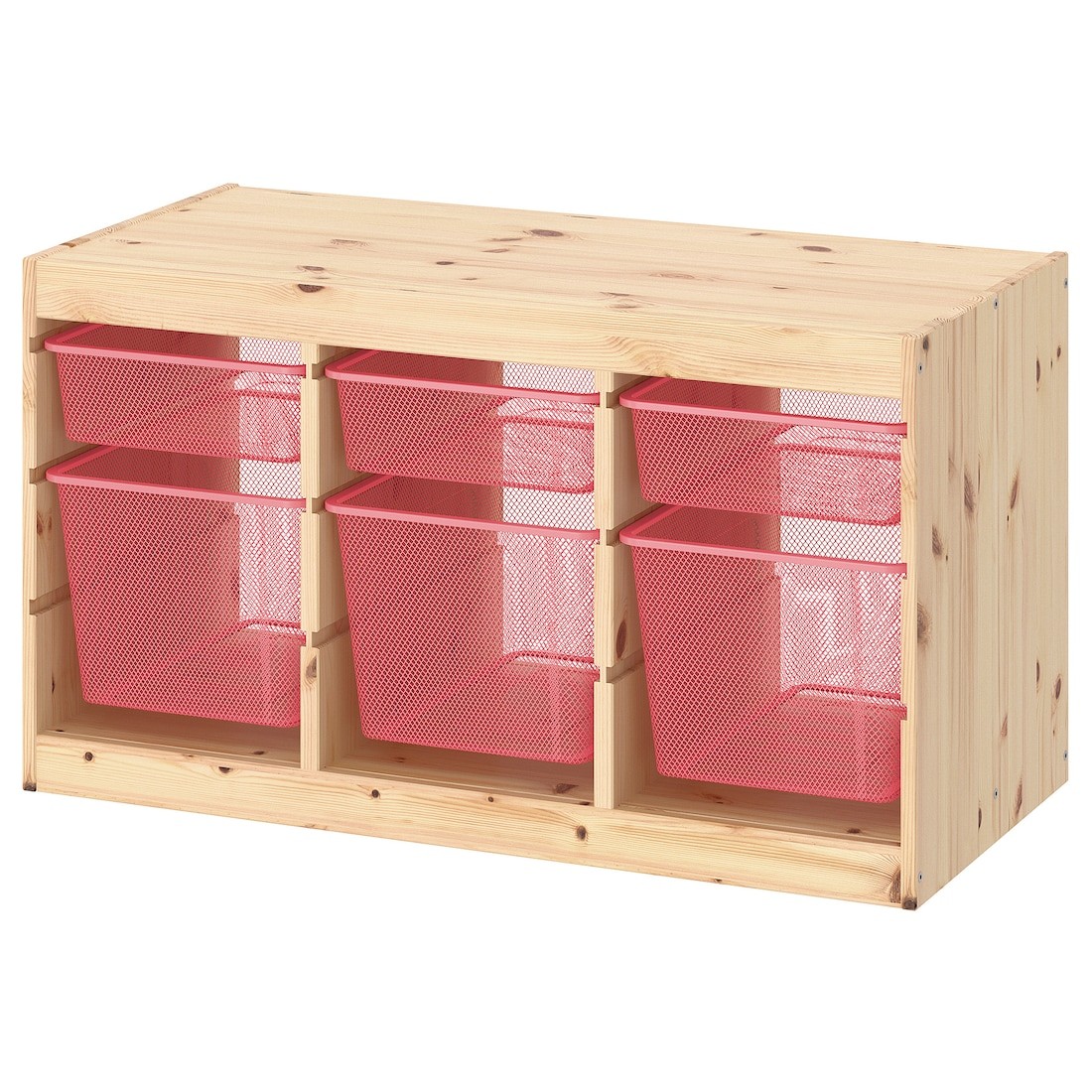 IKEA TROFAST Комбинация для хранения + контейнеры, светлая беленая сосна / светло-красный, 93x44x52 см 19533258 | 195.332.58