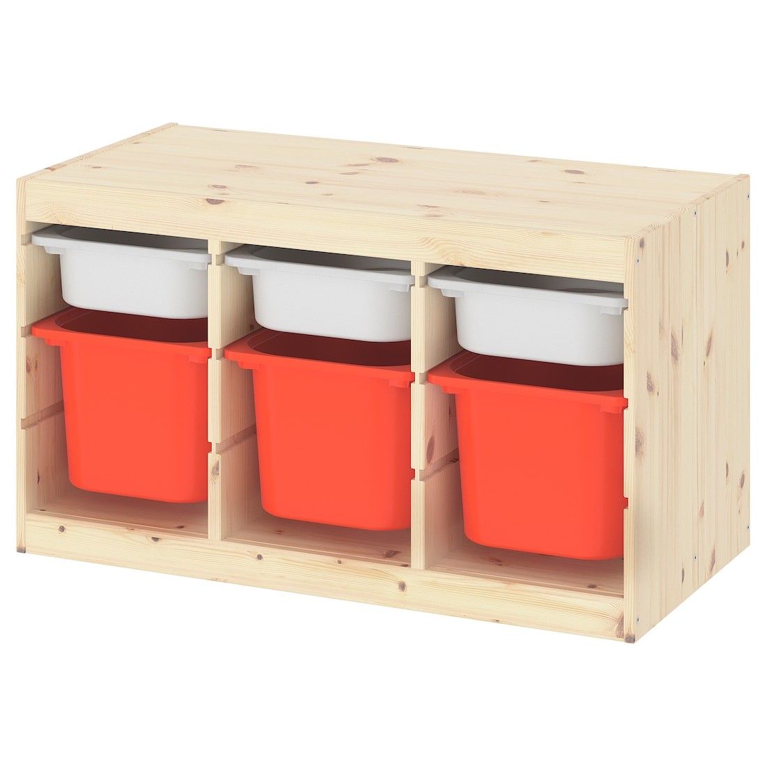 IKEA TROFAST ТРУФАСТ Комбинация для хранения + контейнеры, светлая беленая сосна белый / оранжевый, 93x44x52 cм 79331592 | 793.315.92