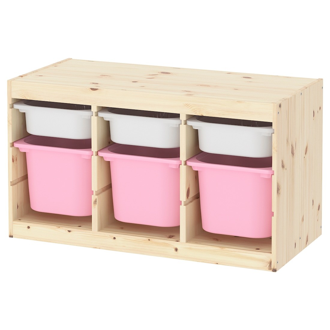 IKEA TROFAST Комбинация для хранения + контейнеры, светлая беленая сосна белый / розовый, 93x44x52 см 69533213 | 695.332.13