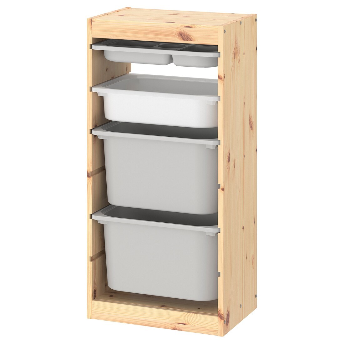 IKEA TROFAST ТРУФАСТ Комбинация для хранения с контейнерами / подносом, светлая беленая сосна серый / белый, 44x30x91 см 09478403 | 094.784.03
