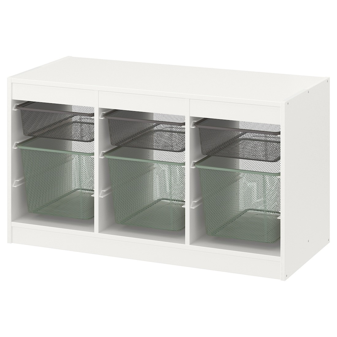 IKEA TROFAST ТРУФАСТ Комбинация для хранения + контейнеры, белый темно-серый / светлый зелено-серый, 99x44x56 см 89480317 | 894.803.17