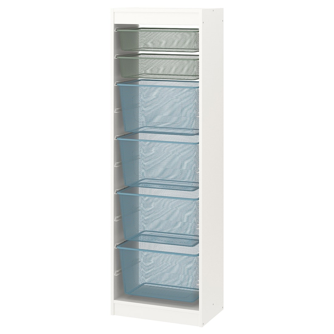 IKEA TROFAST Комбинация для хранения + контейнеры, белый светло-зелено-серый / серо-голубой, 46x30x145 см 19533239 | 195.332.39