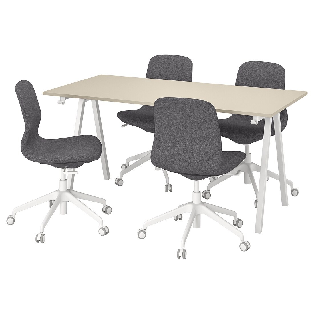 IKEA TROTTEN / LÅNGFJÄLL конференц-стол и стулья, бежевый белый / темно-серый, 160x80 см 29552642 | 295.526.42