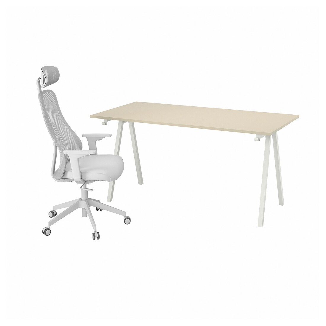 IKEA TROTTEN / MATCHSPEL Письменный стол и стул, бежевый / белый светло-серый 59537768 595.377.68