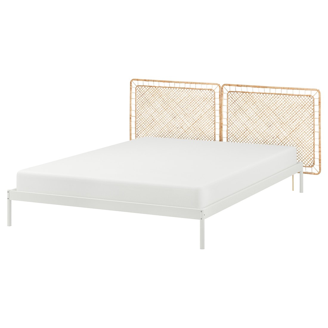 IKEA VEVELSTAD Кровать / 2 изголовья, белый / Tolkning ротанг, 160x200 см 39441738 | 394.417.38