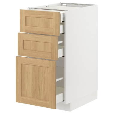 METOD / MAXIMERA Нплн шк 3 фасада/2низ/1срд/1выс ящ, белый / Forsbacka дуб, 40x60 см