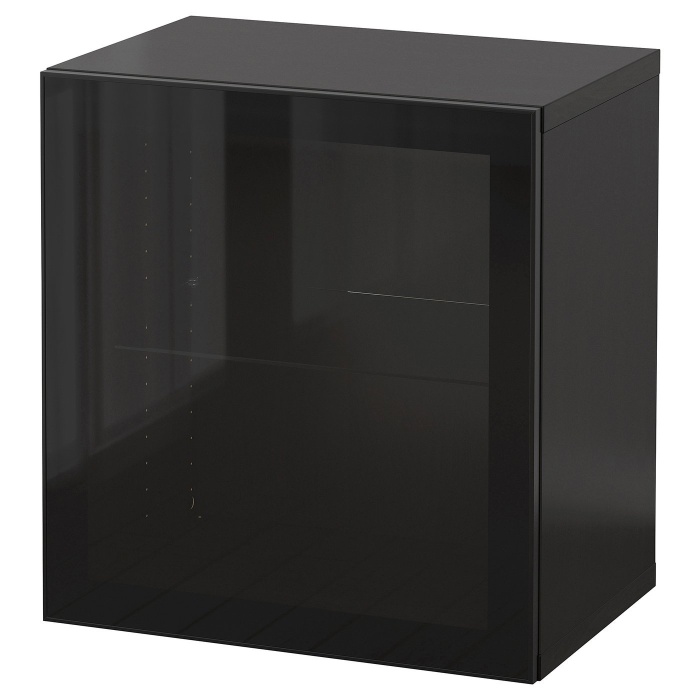 BESTÅ БЕСТО Настінна комбінація шаф, глянсовий / чорний / Glassvik, 60x42x64 см