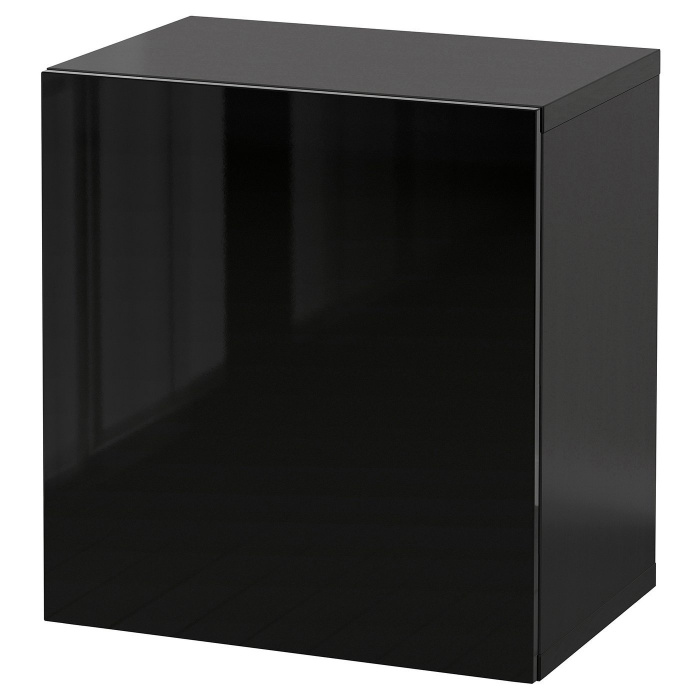 BESTÅ БЕСТО Настінна комбінація шаф, глянсовий / чорний / Selsviken, 60x42x64 см