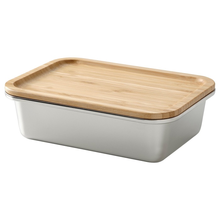IKEA 365+ Контейнер для продуктов с крышкой, прямоугольн формы нержавеющ сталь/бамбук