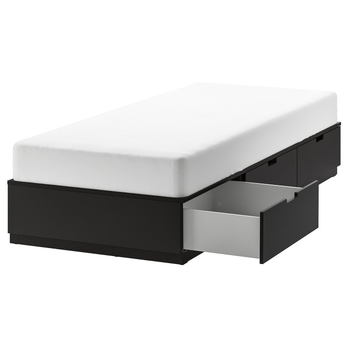NORDLI НОРДЛІ Ліжко з відділ для зберігання, антрацит, 90x200 см