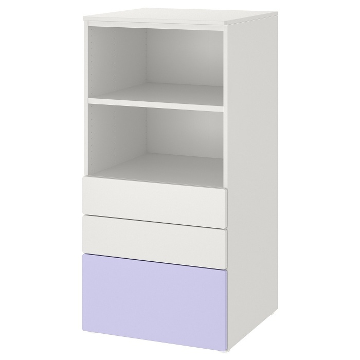 SMÅSTAD СМОСТАД / PLATSA ПЛАТСА Книжкова шафа, білий бузковий / з 3 ящиками, 60x57x123 см