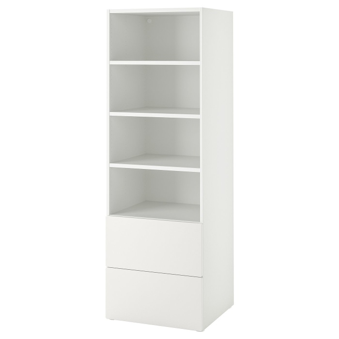 SMÅSTAD СМОСТАД / PLATSA ПЛАТСА Книжкова шафа, білий білий/з 2 шухлядами, 60x57x181 см