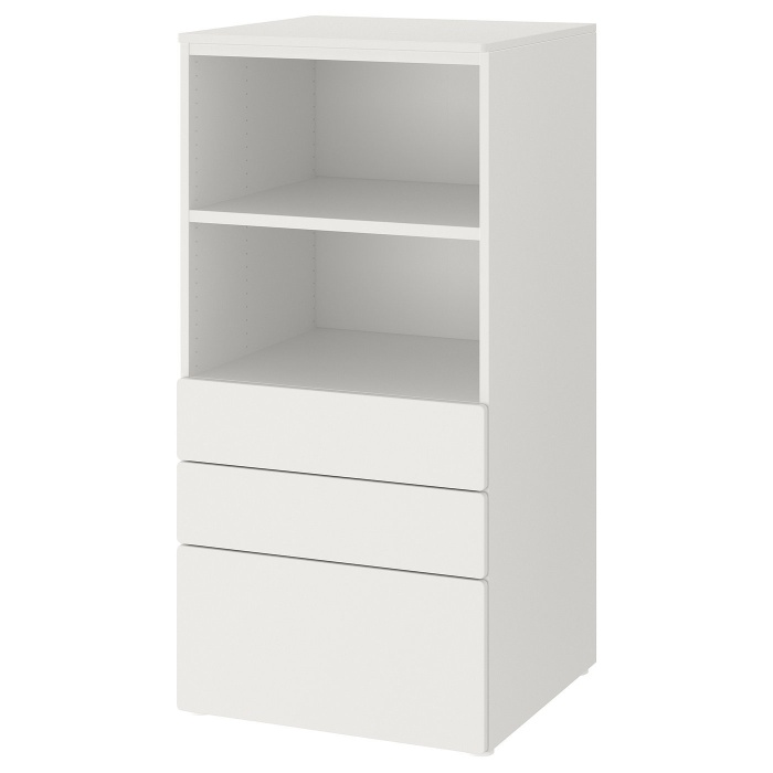 SMÅSTAD СМОСТАД / PLATSA ПЛАТСА Книжкова шафа, білий білий/з 3 шухлядами, 60x57x123 см