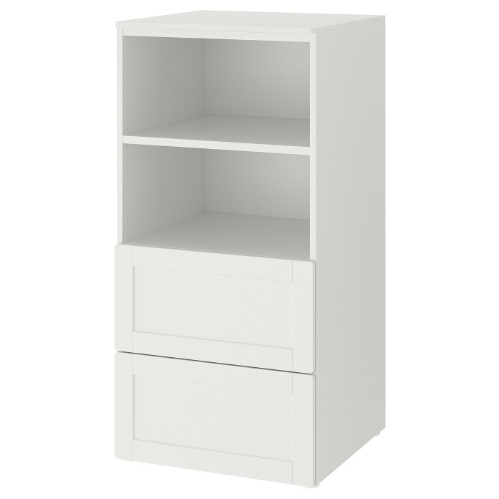 SMÅSTAD СМОСТАД / PLATSA ПЛАТСА Книжкова шафа, білий з каркасом/з 2 шухлядами, 60x57x123 см