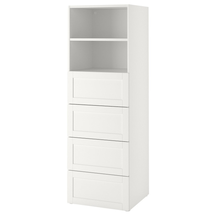 SMÅSTAD СМОСТАД / PLATSA ПЛАТСА Книжкова шафа, білий з каркасом/з 4 шухлядами, 60x57x181 см