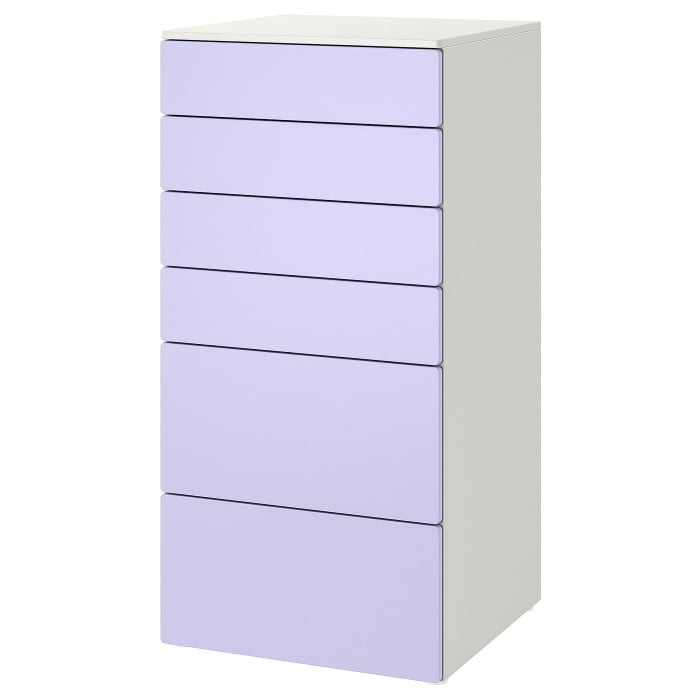 SMÅSTAD СМОСТАД / PLATSA ПЛАТСА Комод із 6 шухлядами, білий / бузковий, 60x57x123 см