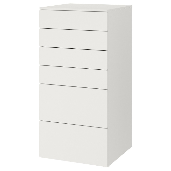 SMÅSTAD СМОСТАД / PLATSA ПЛАТСА Комод із 6 шухлядами, білий/білий, 60x57x123 см