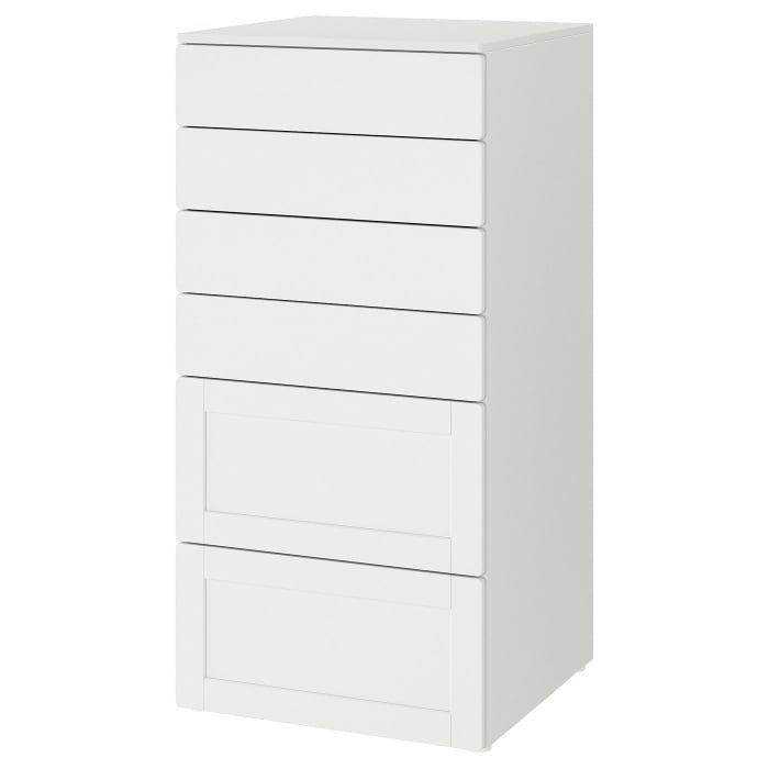 SMÅSTAD СМОСТАД / PLATSA ПЛАТСА Комод із 6 шухлядами, білий з каркасом, 60x57x123 см