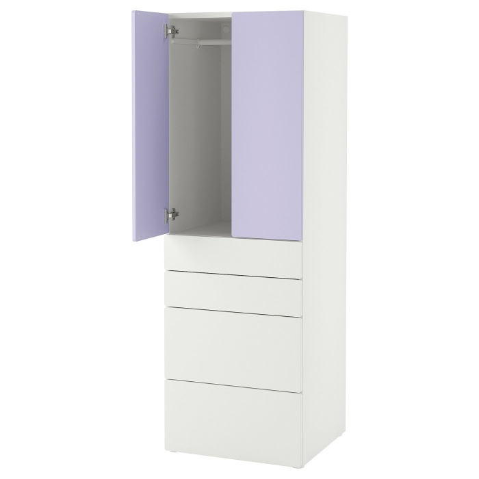 SMÅSTAD СМОСТАД / PLATSA ПЛАТСА Гардероб, білий бузковий/з 4 ящиками, 60x57x181 см