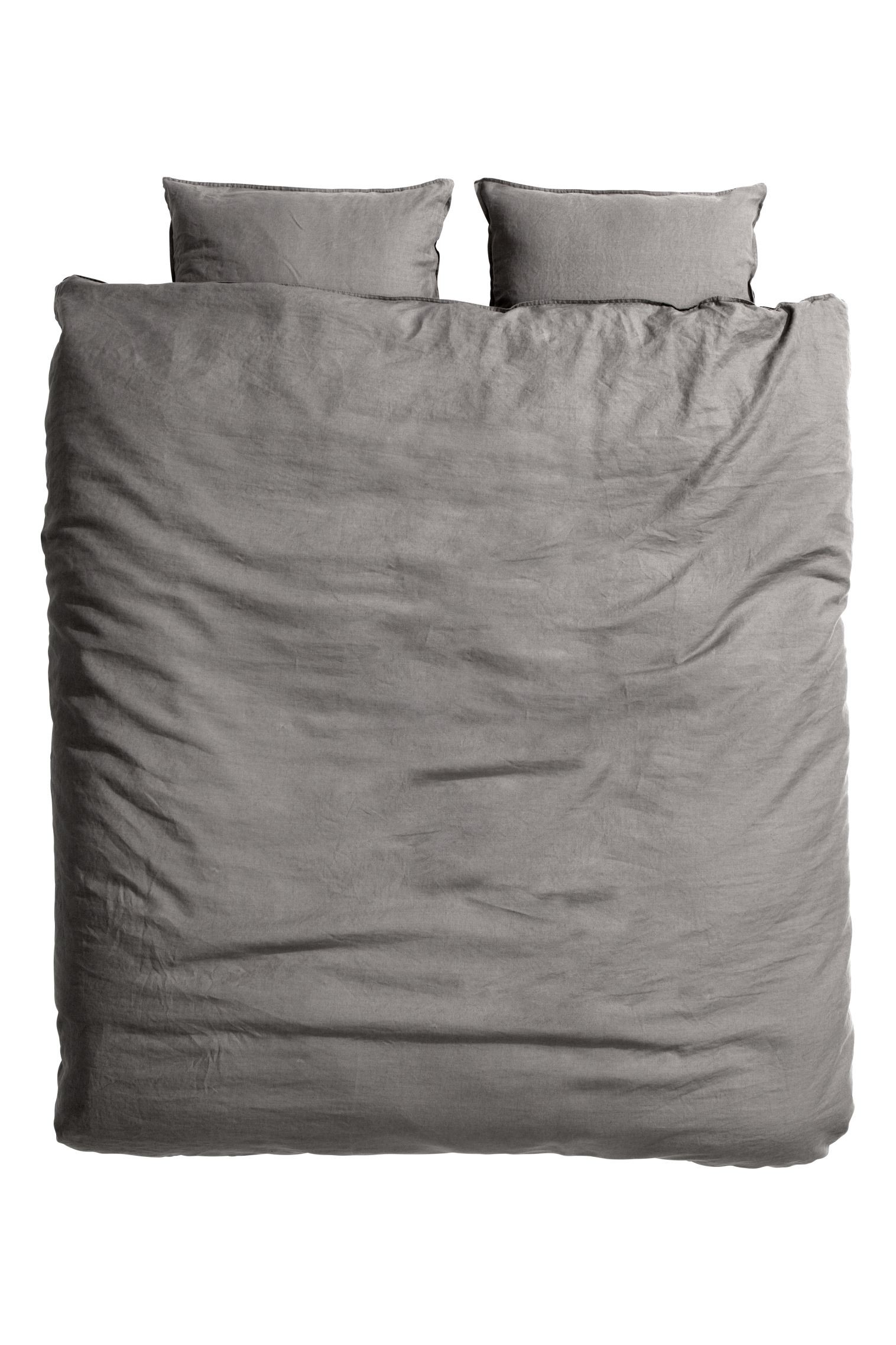 Двуспальное льняное постельное белье, темно-серый, 200x200 + 50x60