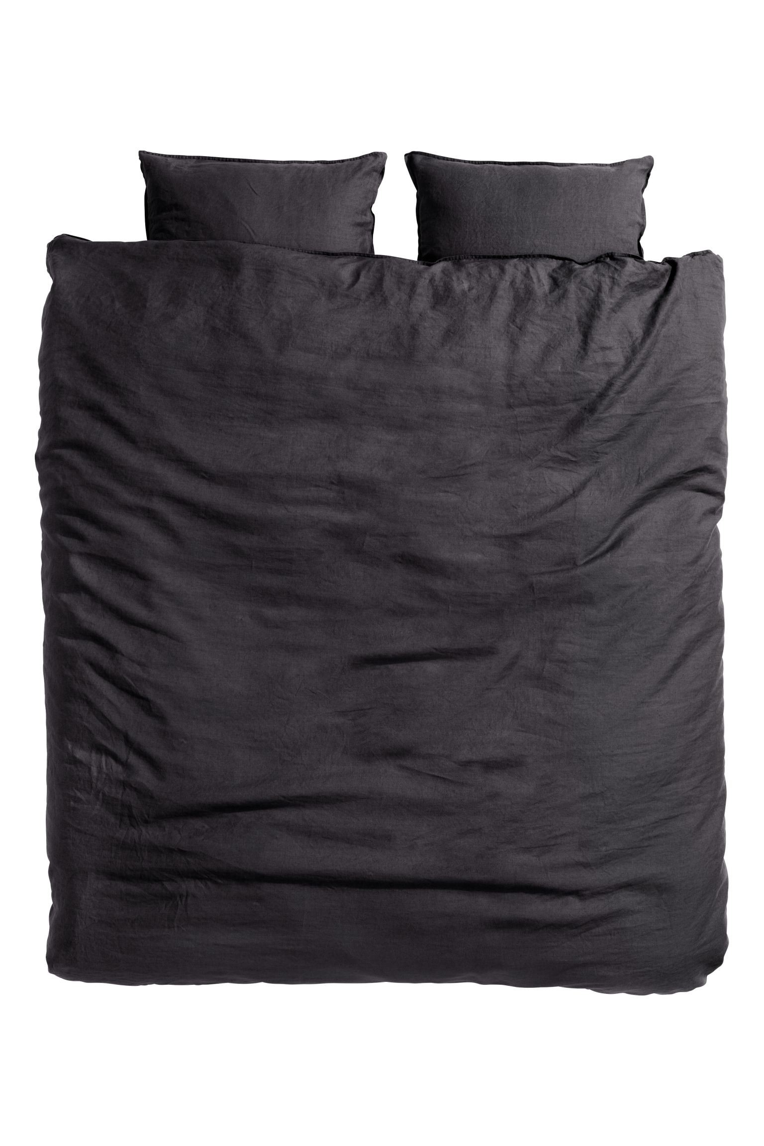 Двуспальное льняное постельное белье, Антрацитово-серый, 200x200 + 50x60