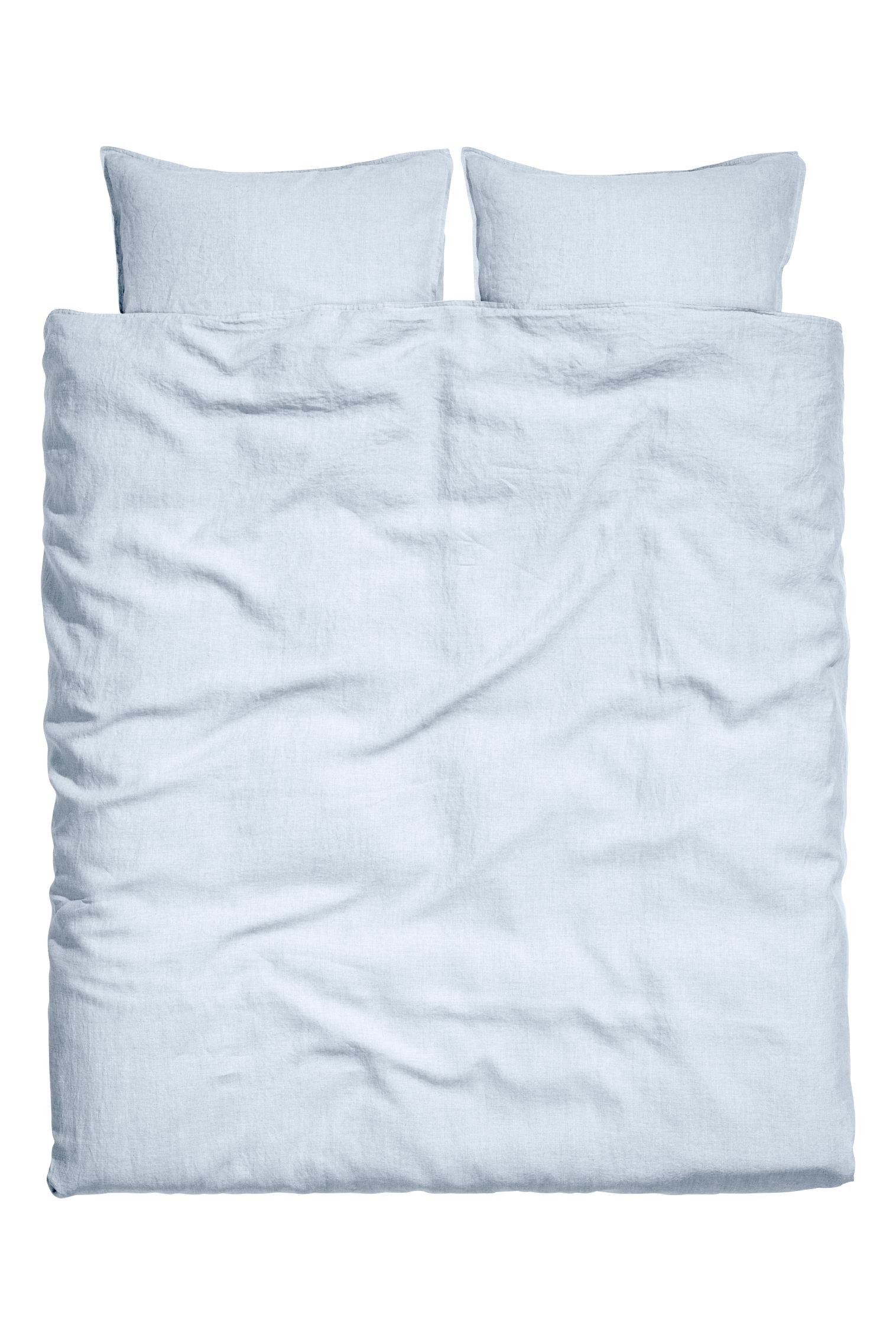 Двуспальное льняное постельное белье, Светло-синий, 200x200 + 50x60
