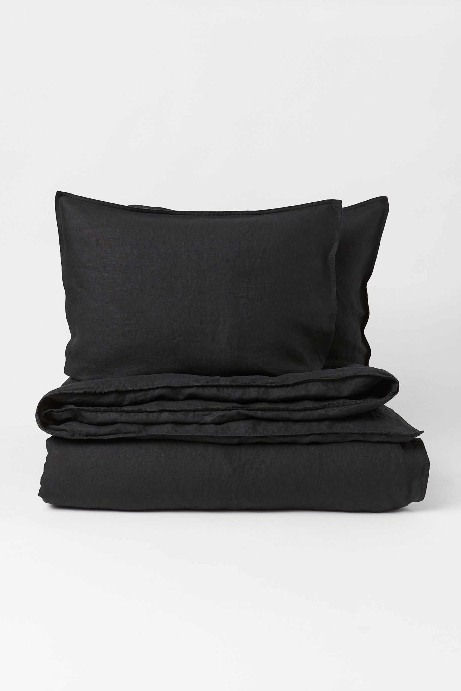 Двуспальное льняное постельное белье, Черный, Разные размеры