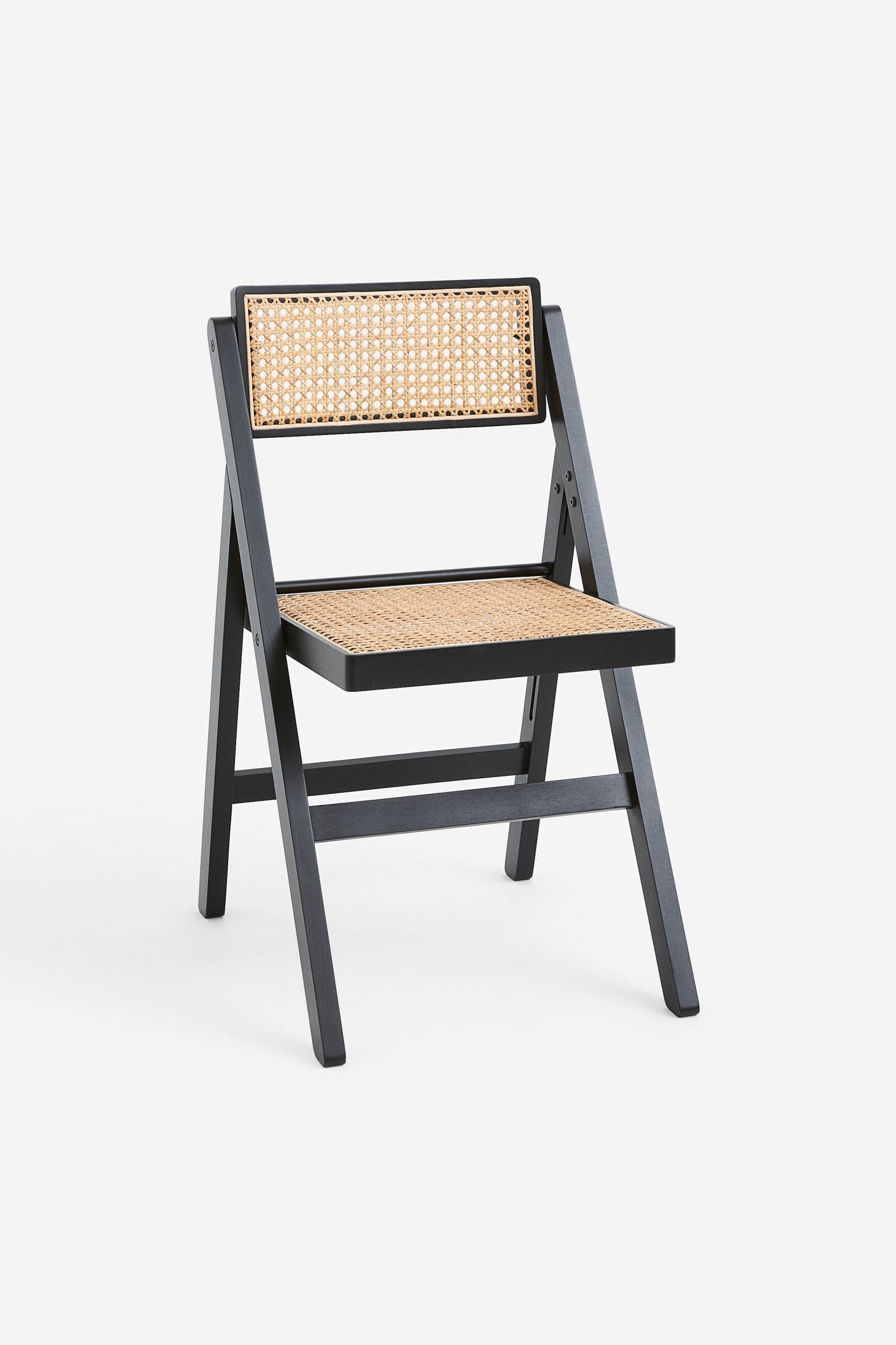 Складной деревянный стул, Черный/Ратан