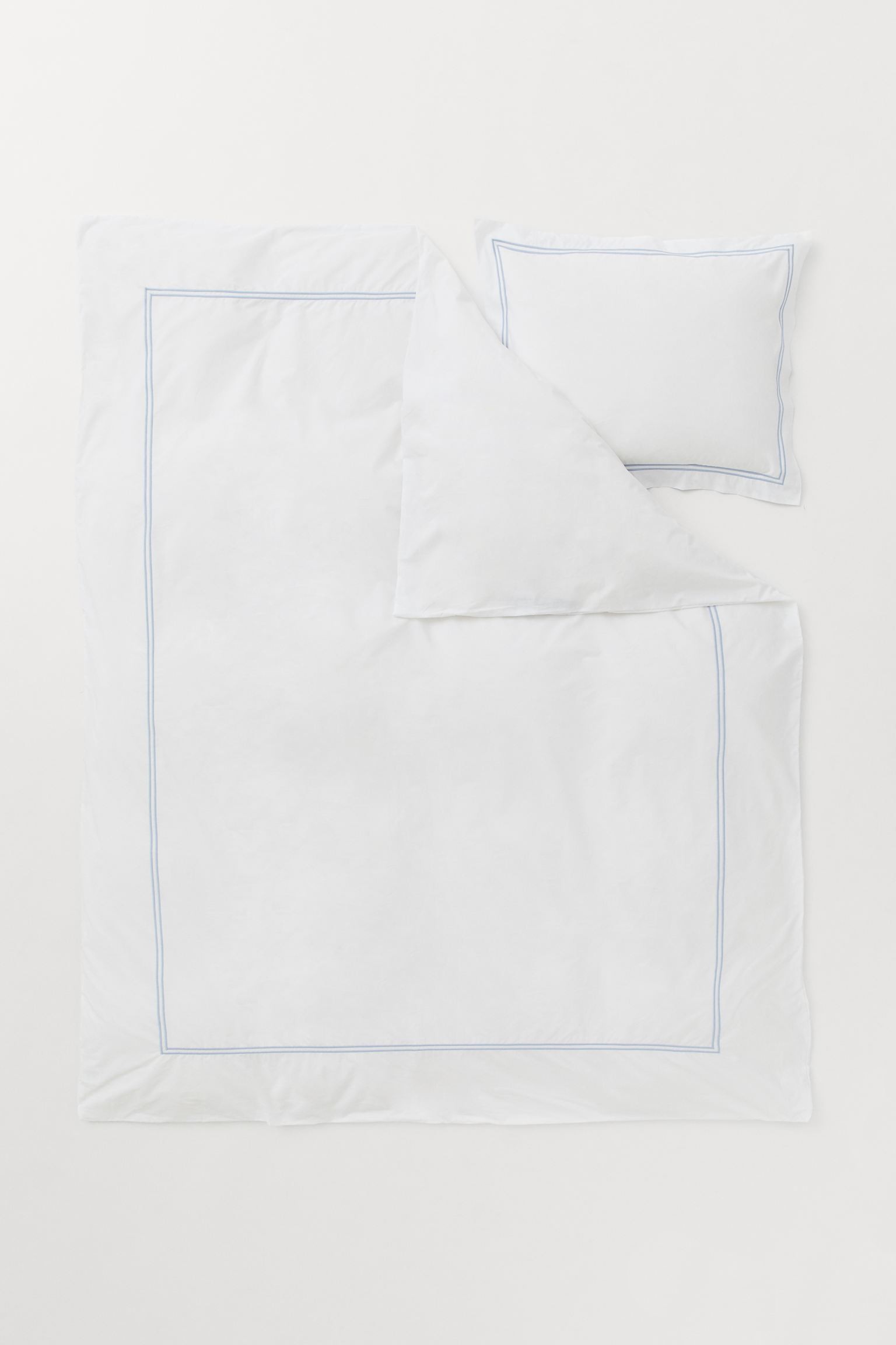 Односпальное постельное белье из перкаля, Белый/Голубой, 150x200 + 50x60