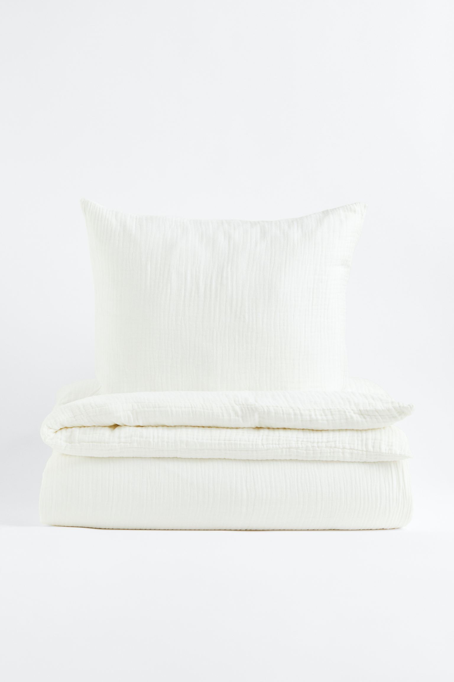 Односпальный комплект постельного белья из муслина, Белый, 150x200 + 50x60