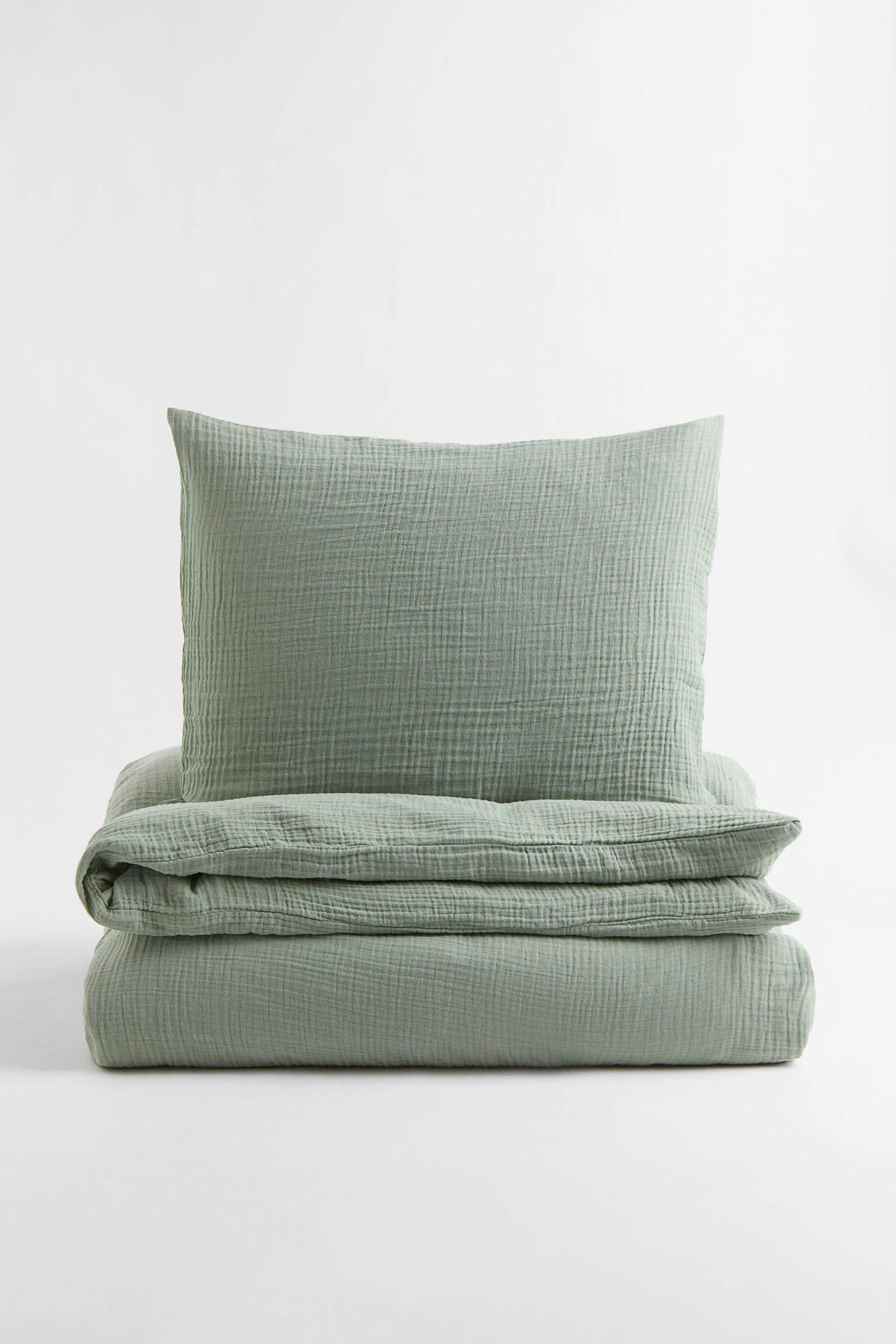 Односпальный комплект постельного белья из муслина, зеленый шалфей, Разные размеры