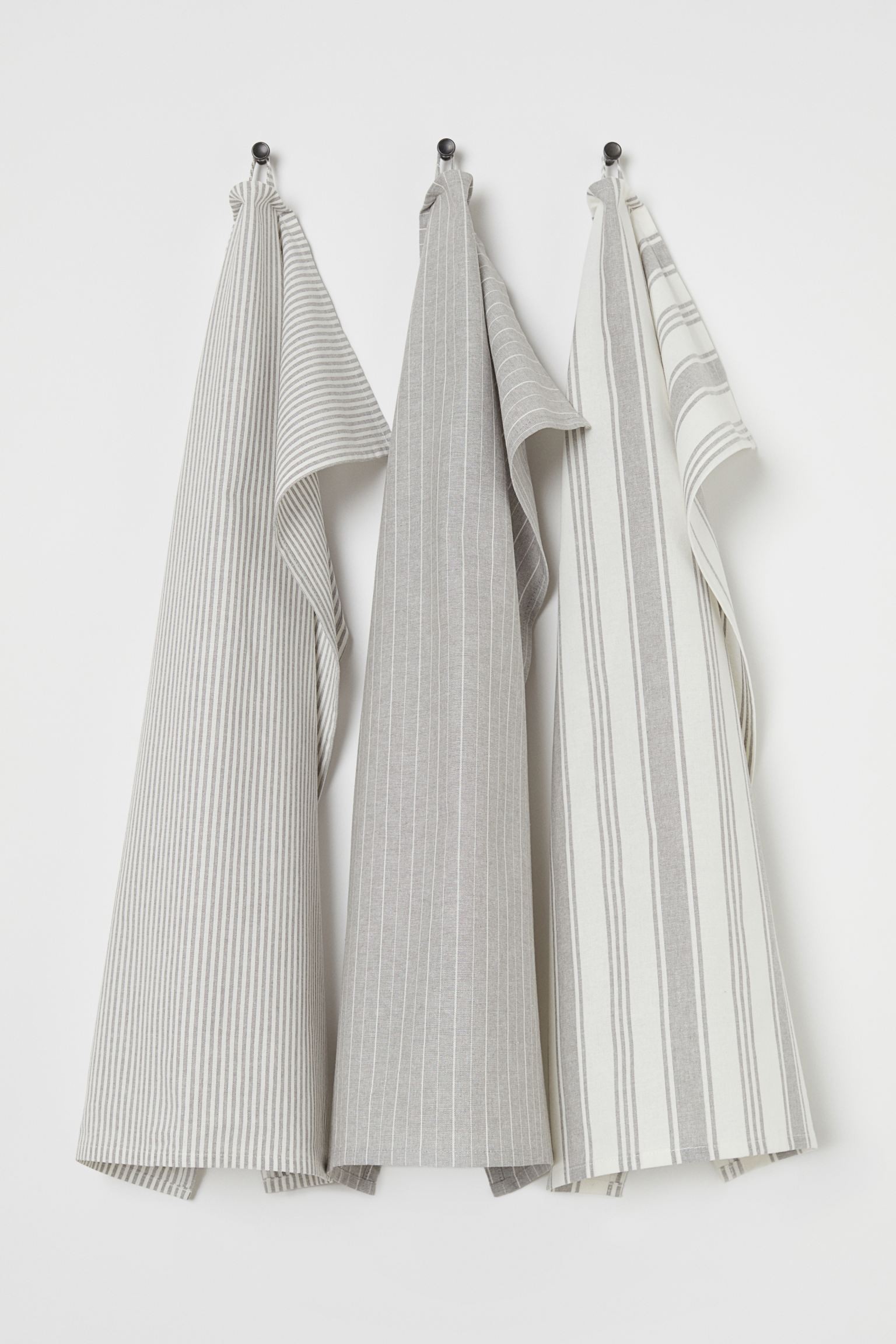 Кухонное полотенце, 3 шт., Светло-серый/Полосатый, 50x70