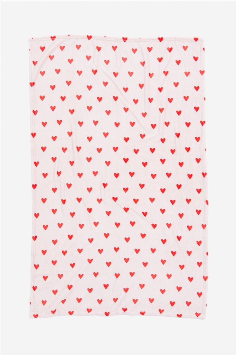 Узорчатый флисовый плед, Светло-розовый/Сердечки, 100x150