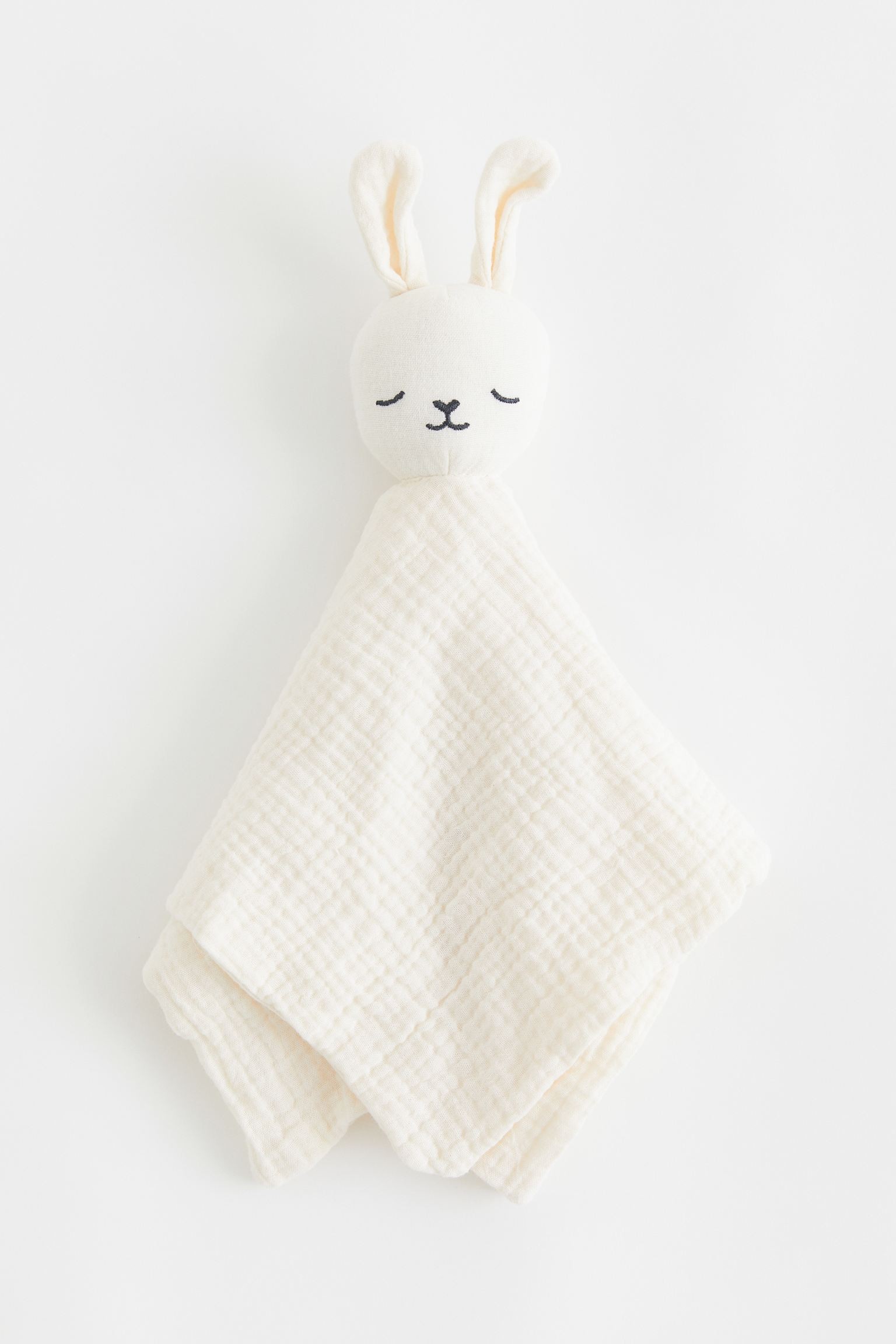 Плед / Мягкая игрушка из хлопкового муслина, белый кролик, 37x37