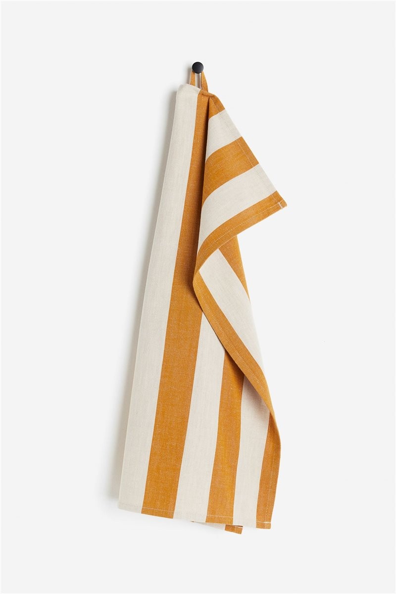 Полосатое кухонное полотенце с примесью льна, Желтый/Полосатый, 50x65