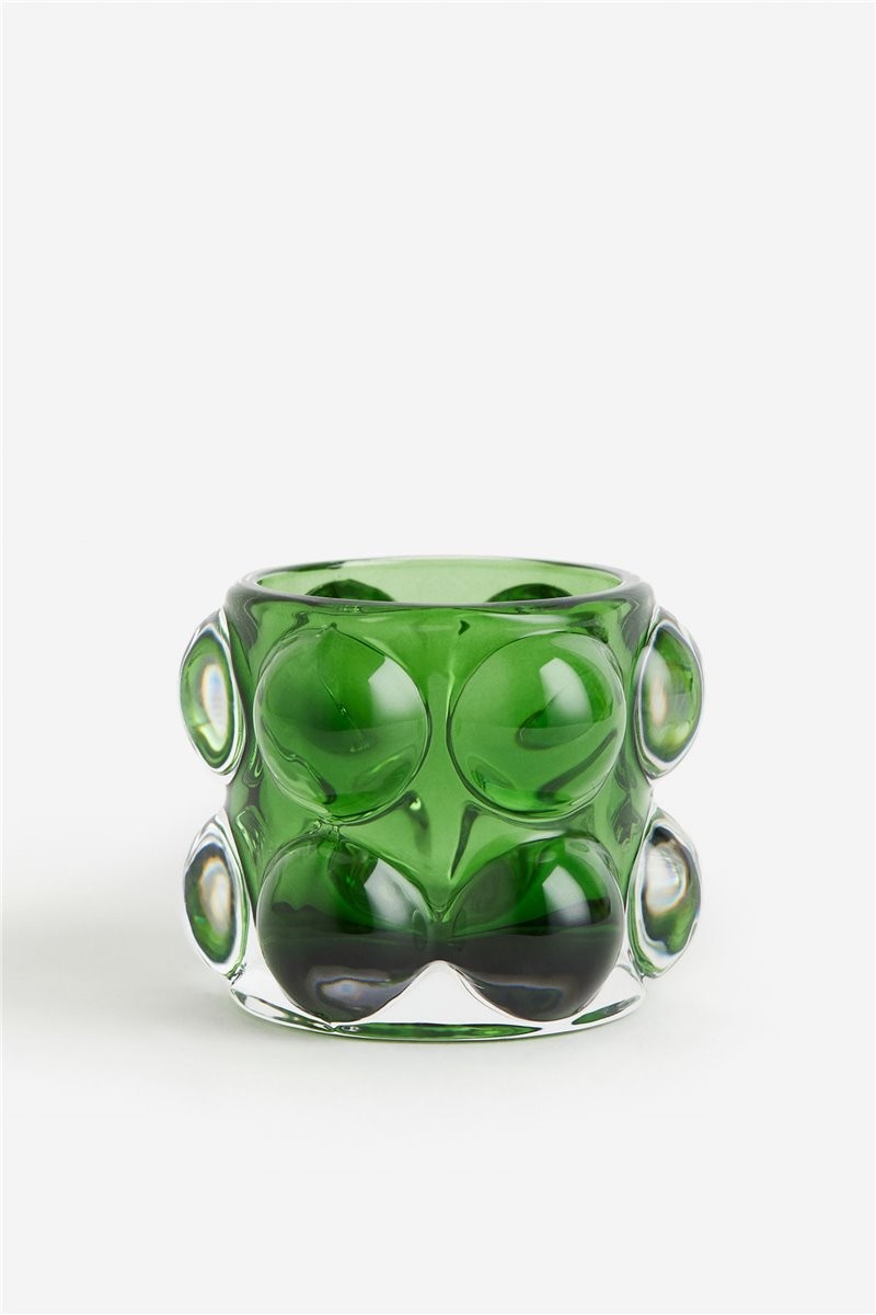 Подсвечник из пузырчатого стекла, Зеленый
