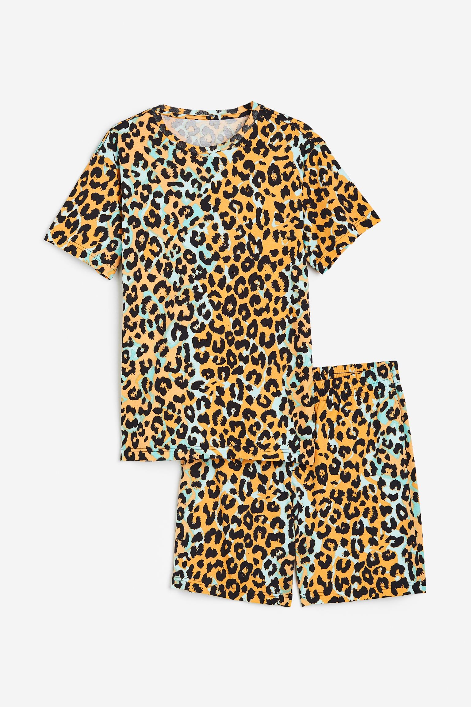 Пижама с футболкой и шортами обычного кроя, Бежевый/Леопардовый принт, Разные размеры
