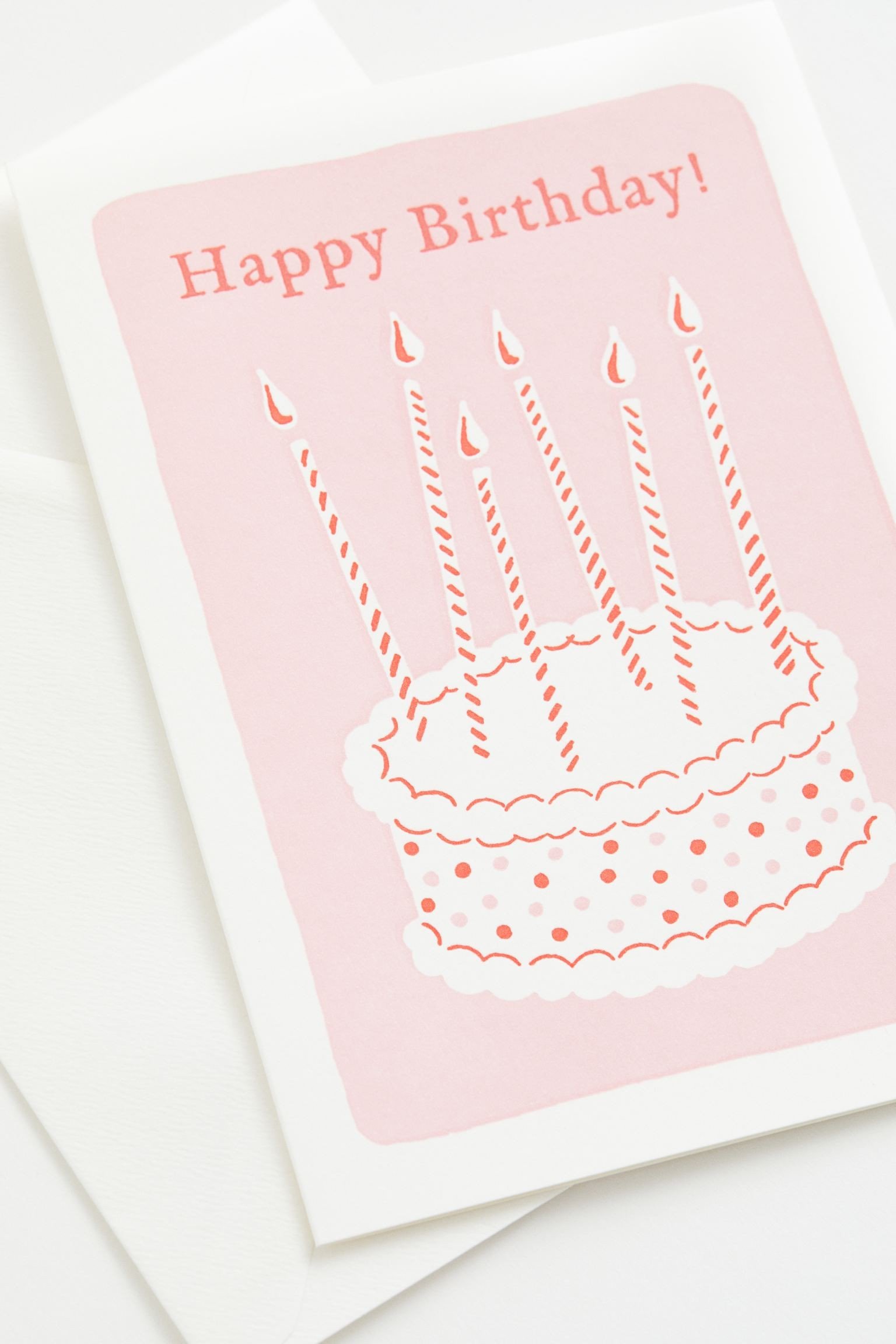 Поздравительная открытка с конвертом, Светло-розовый/Торт ко дню рождения, 17.8x12.7