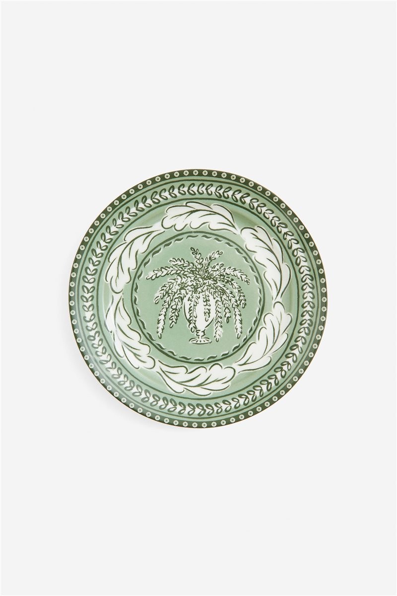 Фарфоровая тарелка среднего размера, Зеленый/Узор