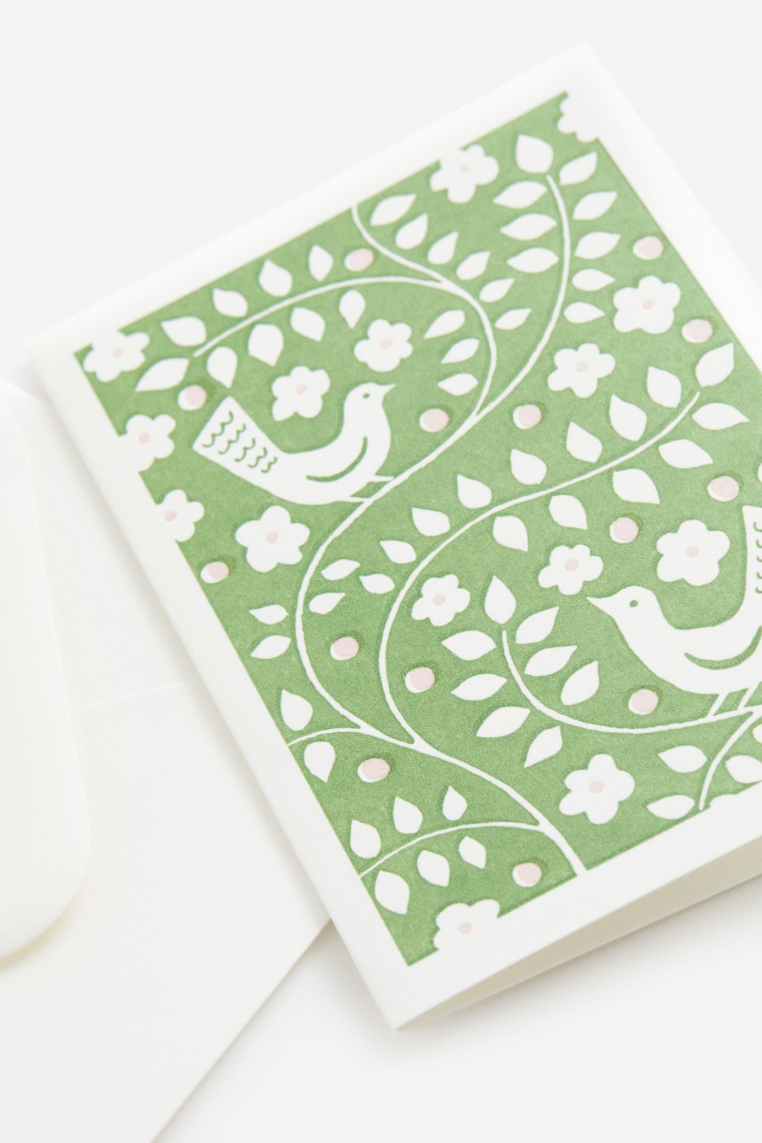 Маленькая поздравительная открытка с конвертом, Зеленый/Птицы, 12.5x8.8