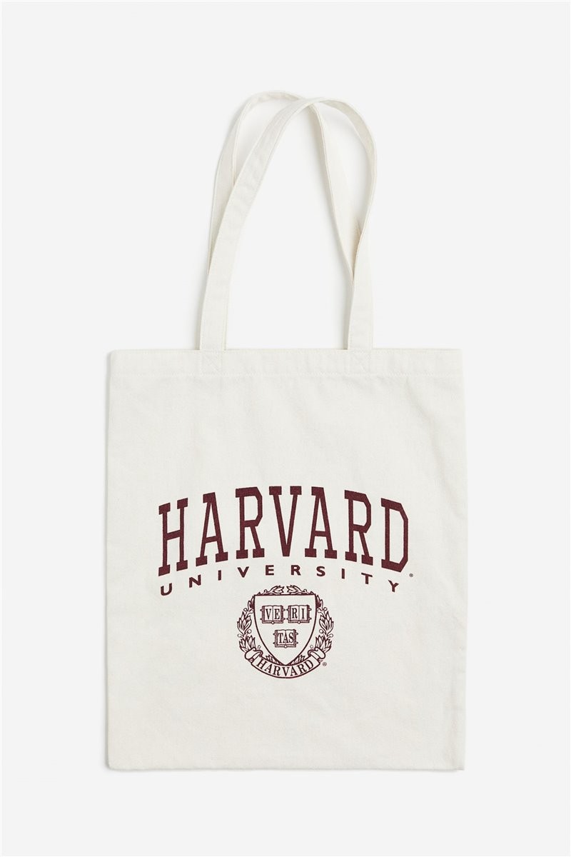 Полотняная сумка-шоппер с принтом, Крем/Гарвардский университет