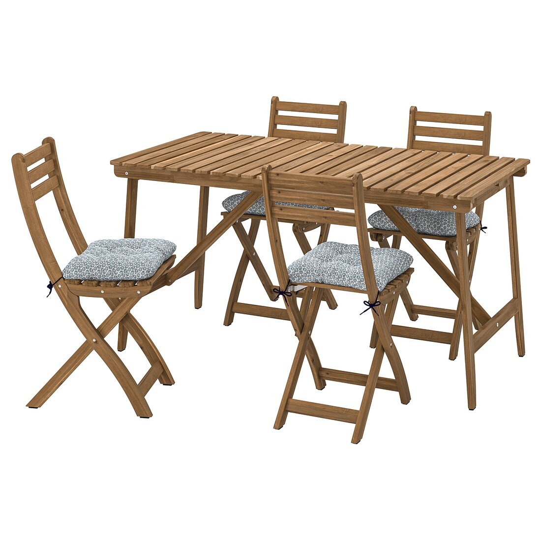 ASKHOLMEN Стол и 4 складных стула, для сада, темно-коричневый/синий Klösan, 143x75 см
