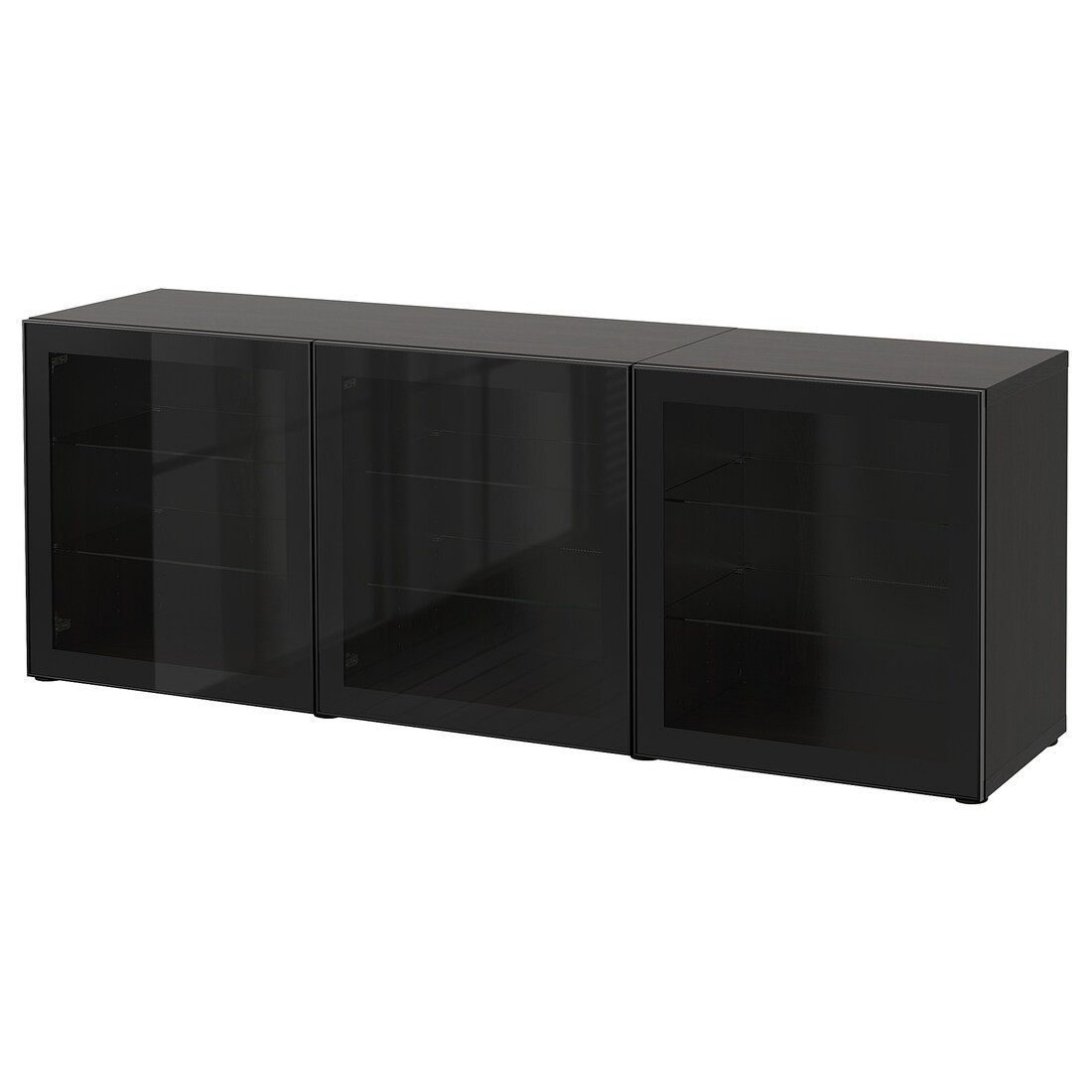 BESTÅ БЕСТО Комбинация для хранения с дверцами, черно-коричневый / Glassvik черное / прозрачное стекло, 180x42x65 см