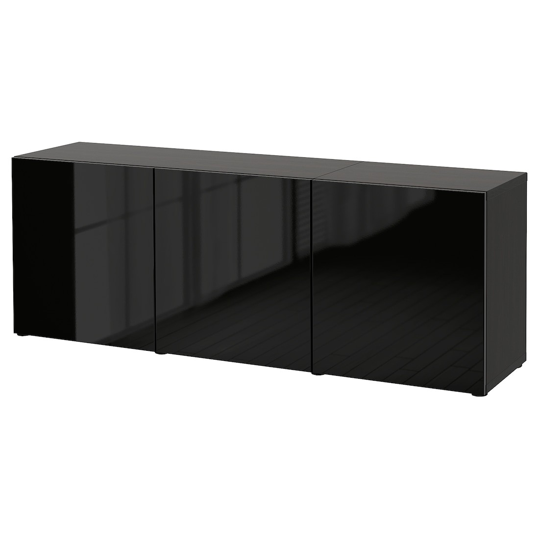 BESTÅ БЕСТО Комбинация для хранения с дверцами, черно-коричневый / Selsviken глянцевый / черный, 180x42x65 см