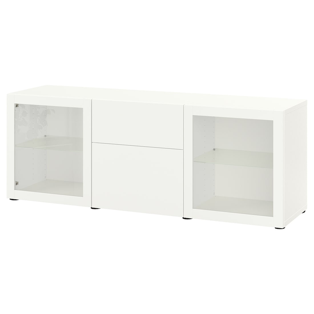 BESTÅ БЕСТО Комбинация для хранения с ящиками, белый Lappviken / Sindvik белый прозрачное стекло, 180x42x65 см