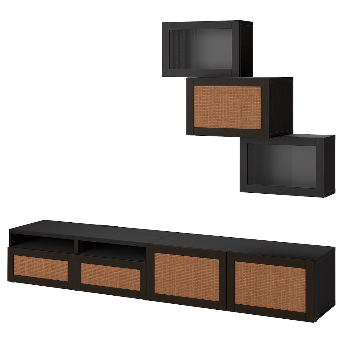 BESTÅ БЕСТО Комбинация для ТВ / стеклянные двери, черно-коричневый Sindvik / Studsviken темно-коричневый, 240x42x190 см