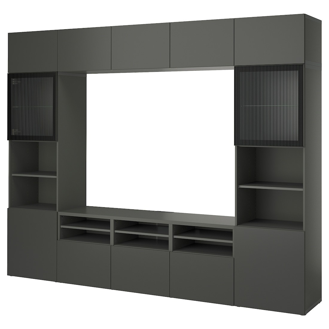 BESTÅ Комбинация для ТВ / стеклянные двери, темно-серый Lappviken / Fällsvik антрацит, 300x42x231 см
