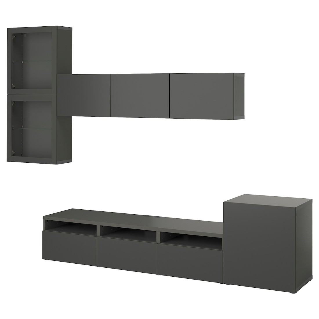 BESTÅ Комбинация для ТВ / стеклянные двери, темно-серый Лаппвикен/Синдвик темно-серый, 300x42x211 см