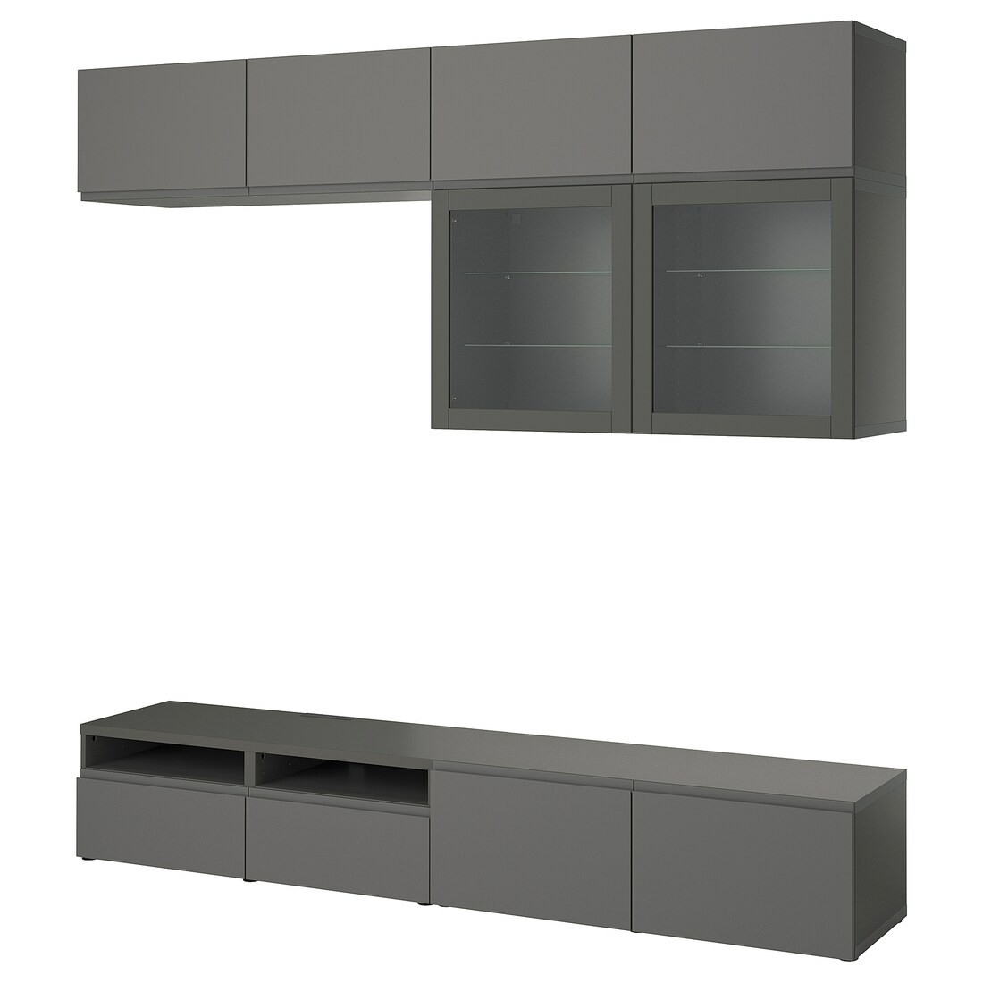 BESTÅ Комбинация для ТВ / стеклянные двери, темно-серый Västerviken / Sindvik темно-серый, 240x42x231 см