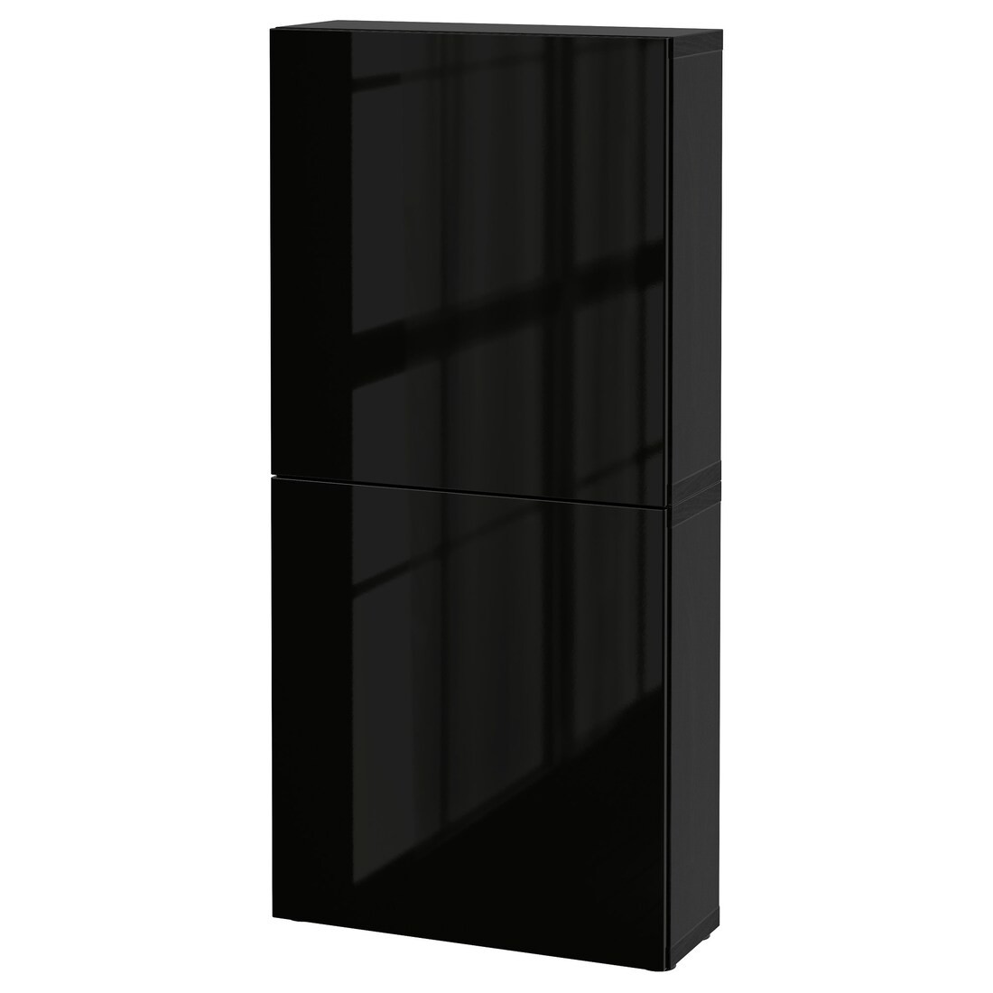 BESTÅ БЕСТО Навесной шкаф с 2 дверями, черно-коричневый / Selsviken глянцевый / черный, 60x22x128 см